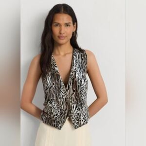 Jessica Holbrook Black And Tan Velvet Animal Print Tuxedo Vest